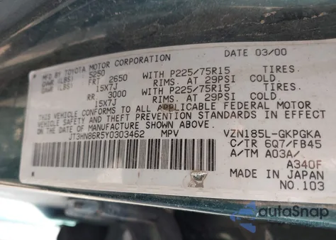 2000 Toyota 4Runner Sr5 V6 z USA, uszkodzony, nr VIN JT3HN86R5Y0303462